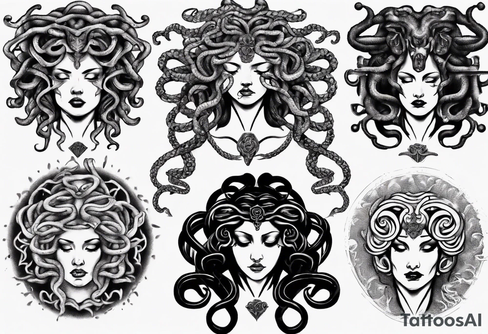 Powerful lusty Medusa no eyes tattoo idea