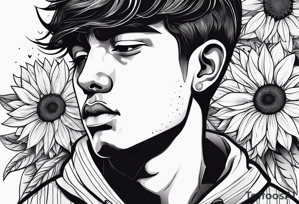 sad boy with sunflower tattoo idea
