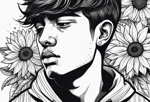 sad boy with sunflower tattoo idea