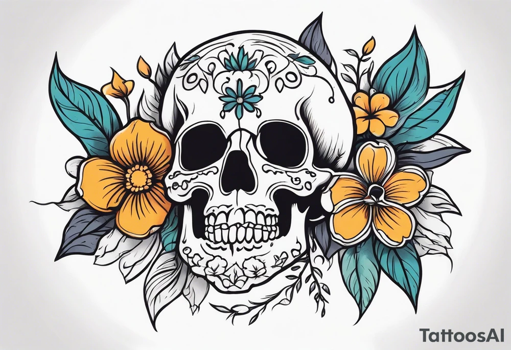 skull with flower tattoo idea