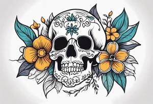skull with flower tattoo idea