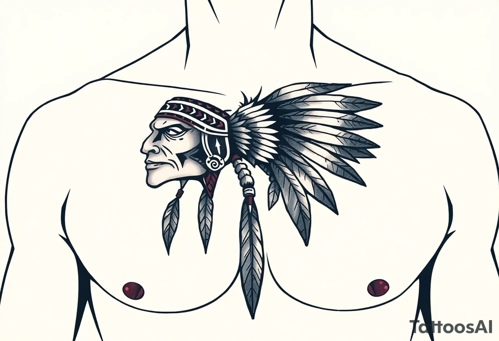 Native American chest in full color male left peck tattoo idea