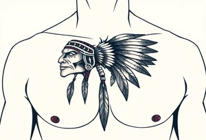Native American chest in full color male left peck tattoo idea