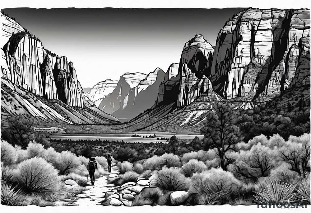 Couple hiking, zion national park tattoo idea