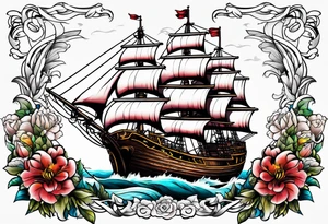 Ship pirate, flower, animal tattoo idea