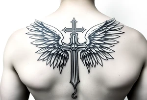 shoulder templar cross angel wings mystical tribal background tattoo idea