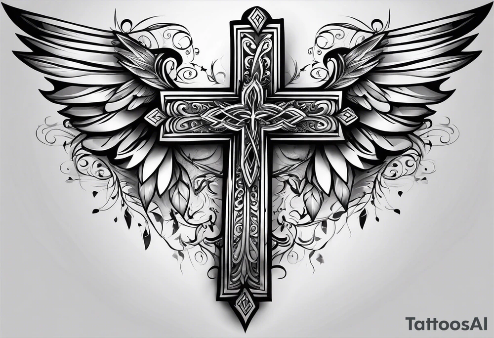 Cross in the middle of wings tattoo idea