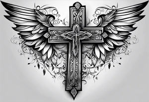 Cross in the middle of wings tattoo idea