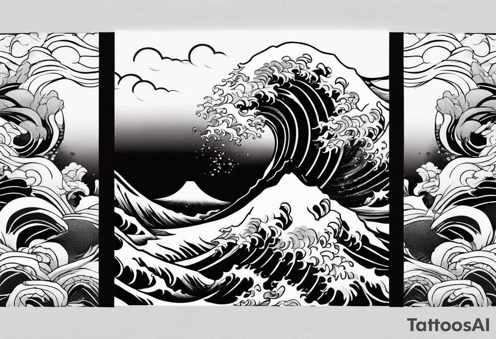 waves and clouds in japanese sleeve tattoo style tattoo idea