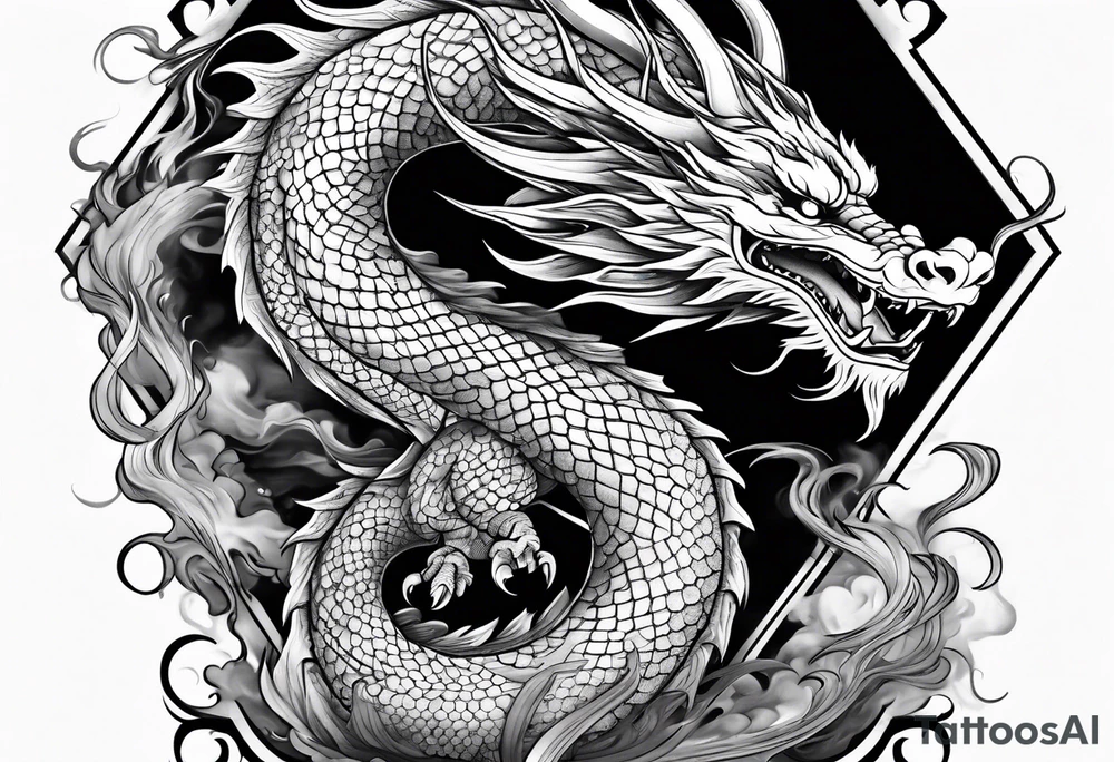 Traditional Japanese Dragon full body and smoke tattoo idea