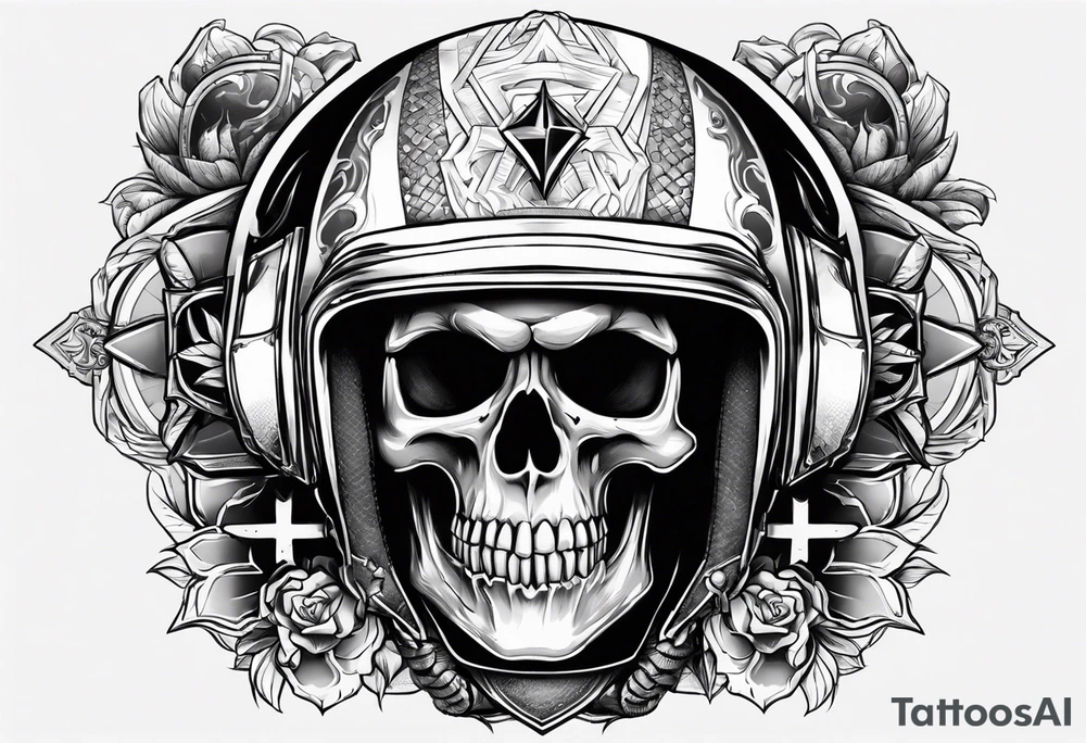 Skull with helmet on and hellfire coming down tattoo idea Skull with helmet on and hellfire coming down tattoo idea