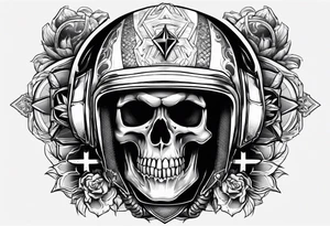 Skull with helmet on and hellfire coming down tattoo idea