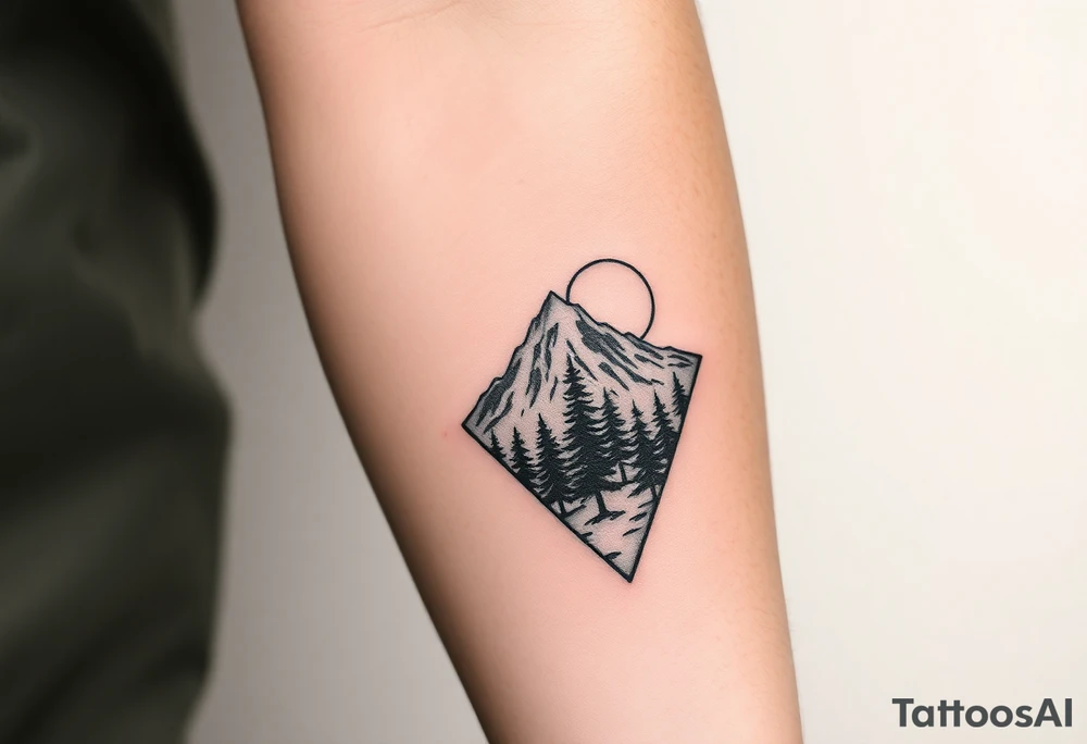 Pikes peak with trees and moon in an arrowhead tattoo idea