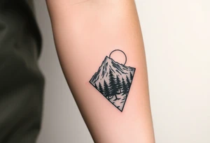 Pikes peak with trees and moon in an arrowhead tattoo idea