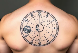 Zodiac constellation map with Jupiter mars and the moon with lots of stars tattoo idea