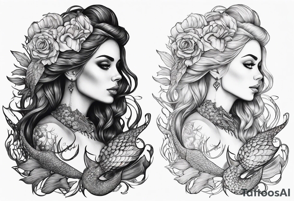 skeleton mermaid tattoo idea