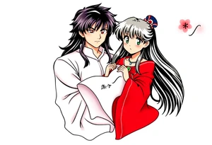 Please create an Inuyasha and Kagome 
tattoo where inuyasha is holding kagome tattoo idea