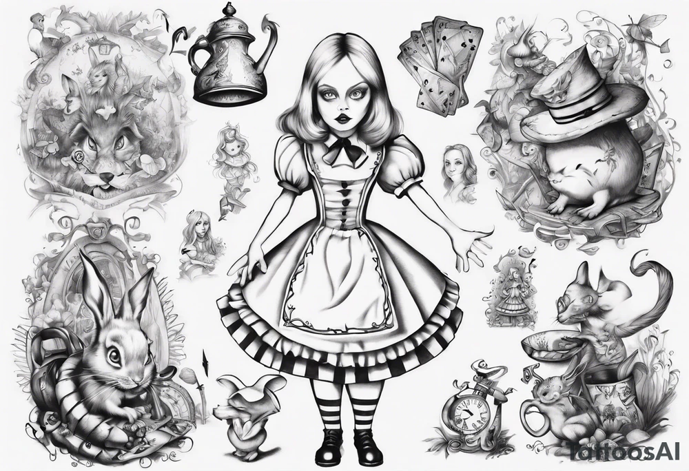 Alice in wonderland mural, "Alice, Don't Get Lost In Wonderland" tattoo idea