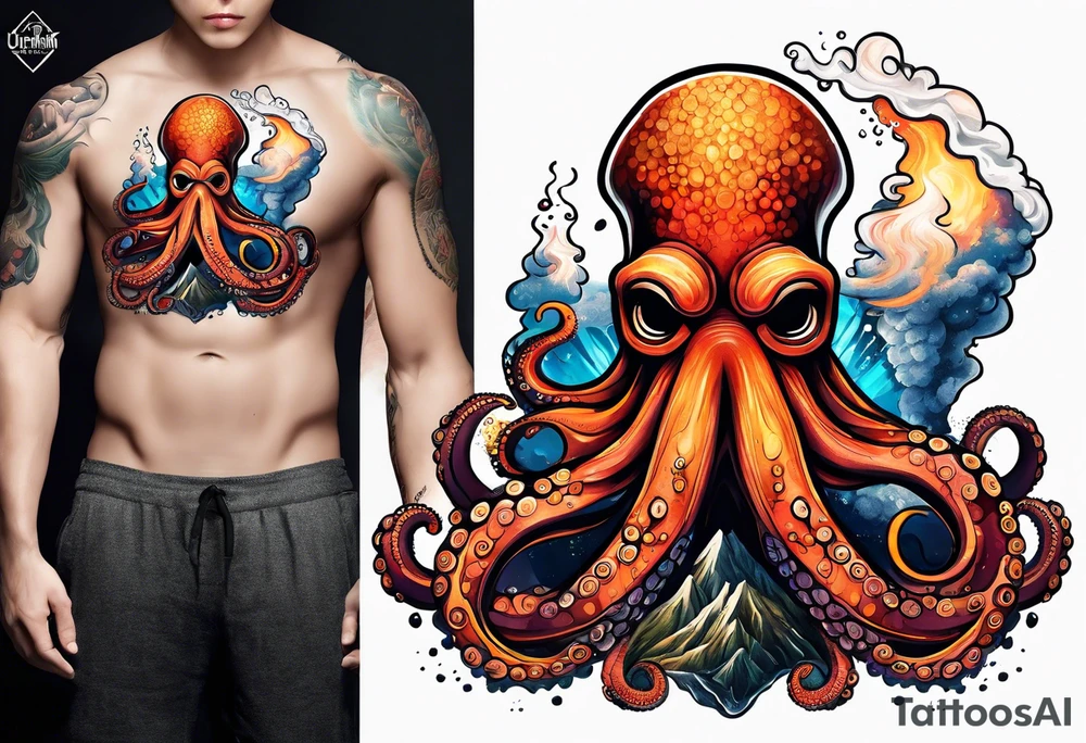 Octopus, volcano eruption tattoo idea