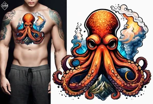 Octopus, volcano eruption tattoo idea