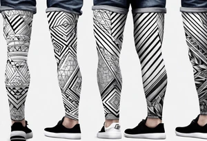 geometric pattern full leg and butt sleeve male tattoo idea