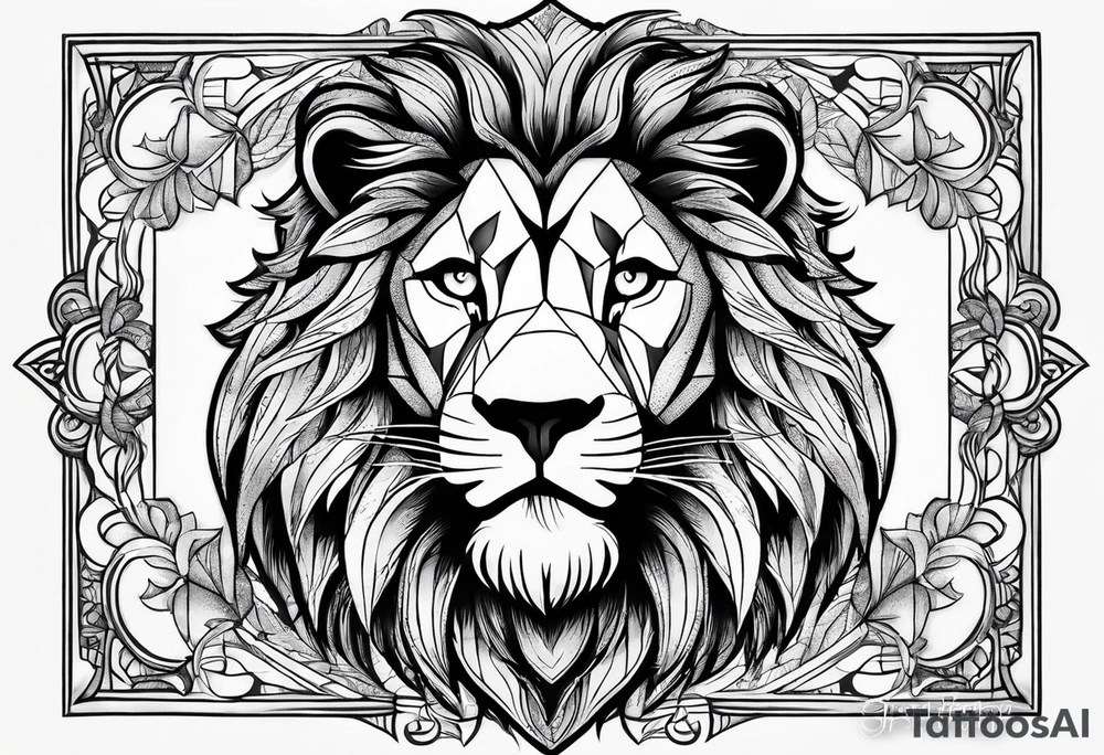 make me a lion tattoo in a rectangle frame tattoo idea
