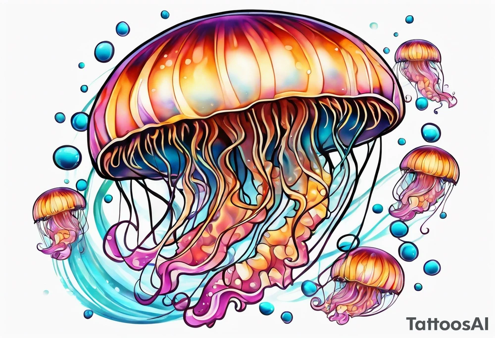 Jellyfish swimming bubbles tattoo idea