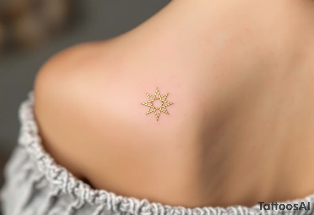 A gold eight-pointed star tattoo evokes celestial power and divine energy. tattoo idea