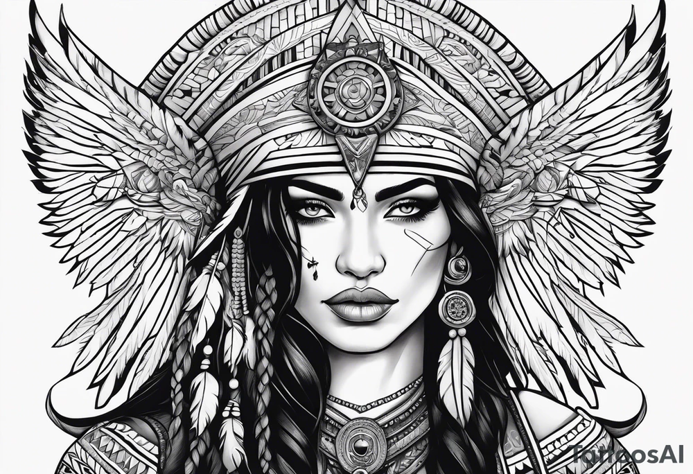 valkrye, kali, pirate, goddess, native american, looking right, wing tattoo idea