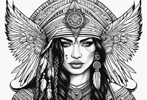 valkrye, kali, pirate, goddess, native american, looking right, wing tattoo idea