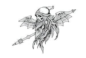 long shaman and witch  style mytical bold line with ancient rhyme tattoo idea