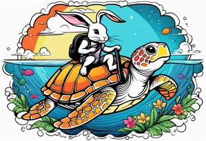 Bunny riding on a sea turtle tattoo idea