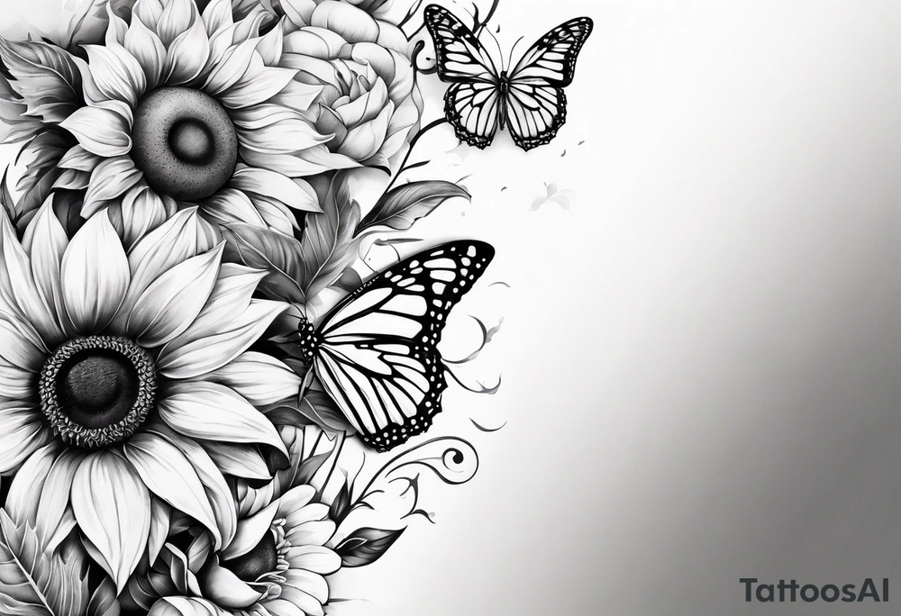 Sunflower and butterfly leg sleeve tattoo idea