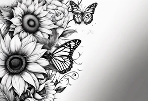Sunflower and butterfly leg sleeve tattoo idea
