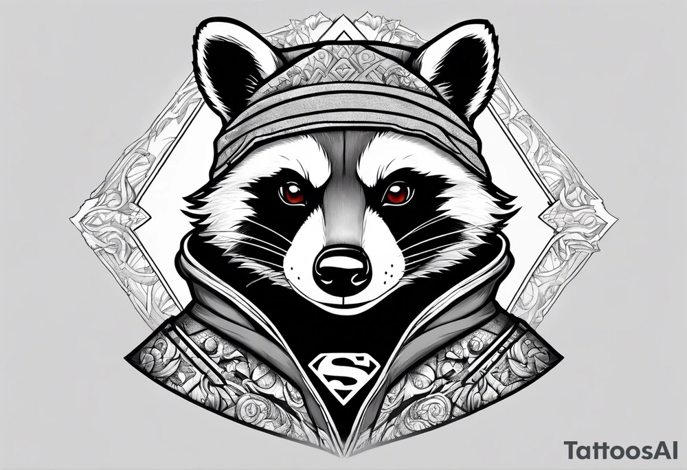 Raccoon wearing a Superman hoodie tattoo idea