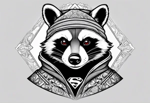 Raccoon wearing a Superman hoodie tattoo idea
