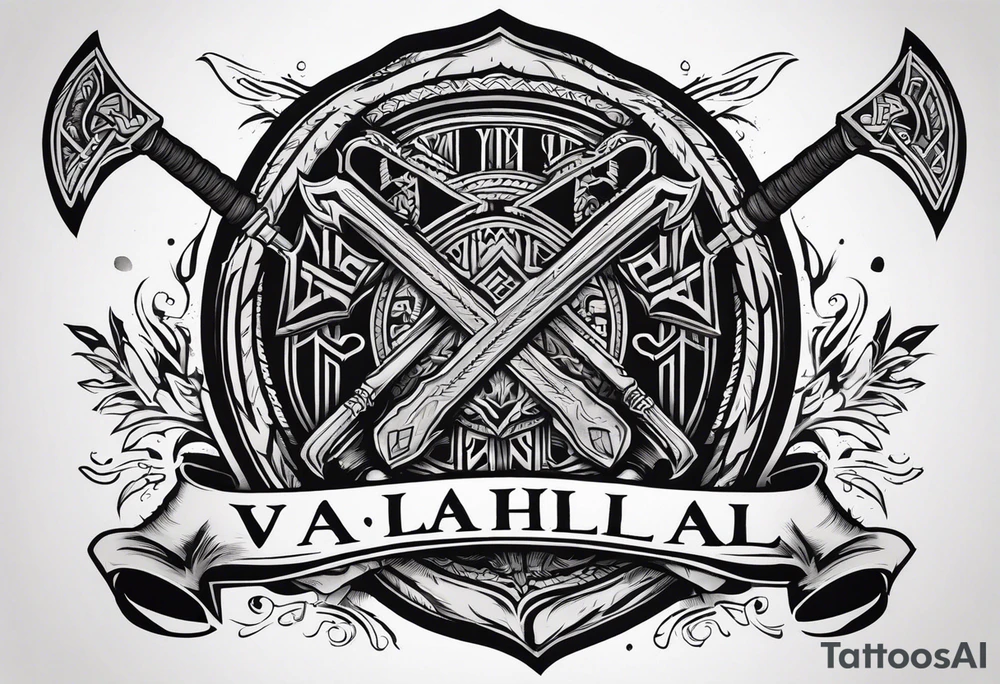Valhalla sword shield axe tattoo idea