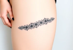 A delicate black lace band wrapped around the wrist, featuring intricate floral and filigree patterns tattoo idea