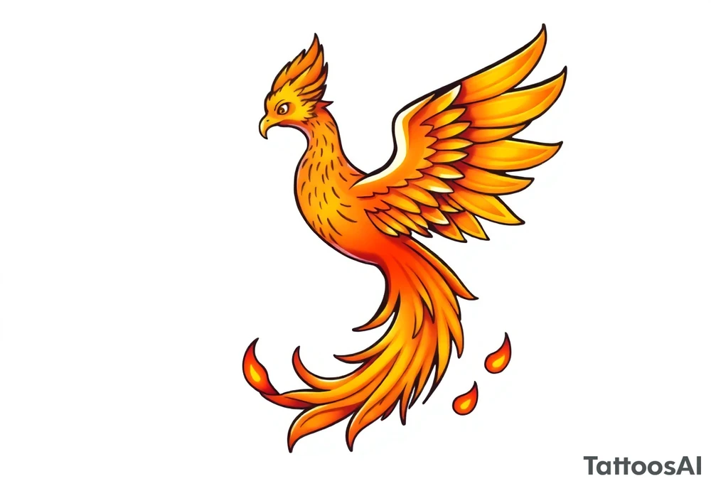 magnificent phoenix rising from golden flames with trailing embers tattoo idea