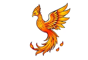 magnificent phoenix rising from golden flames with trailing embers tattoo idea