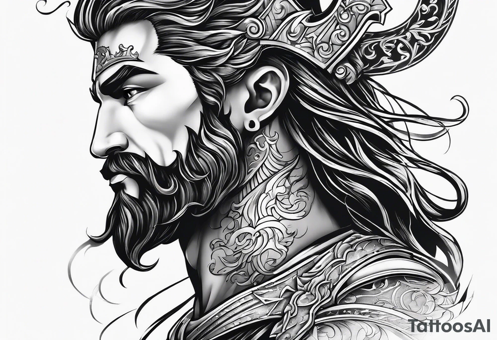 Poseidon side face profile and trident tattoo idea Poseidon side face profile and trident tattoo idea