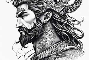 Poseidon side face profile and trident tattoo idea