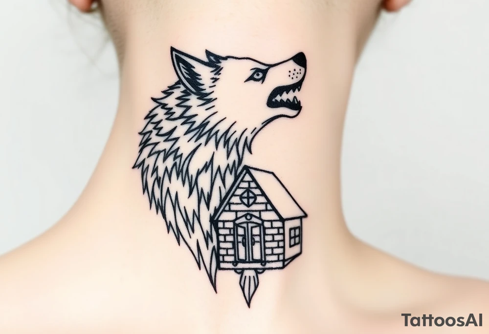 Big bad wolf  blowing down   a brick house tattoo idea