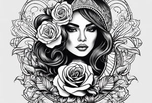 Hispanic/ Latin  woman  with half skull,  roses, loving heART, strength,  cancer zodiac sign  , time heals all tattoo idea