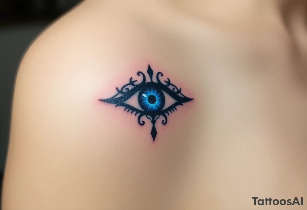 An Erudite eye symbol with glowing blue veins, representing sci fi movie Divergent tattoo idea