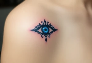 An Erudite eye symbol with glowing blue veins, representing sci fi movie Divergent tattoo idea