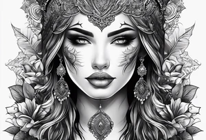 Half evil half beautiful female face tattoo idea