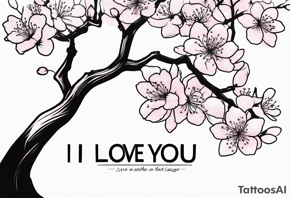 I love you in another language with cherry blossom trees coming im and out of it tattoo idea
