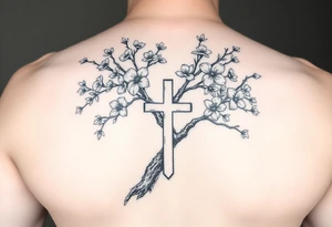 cherry blossom tree with the cross inside and some of the branches wrapping around it on my inner arm tattoo idea