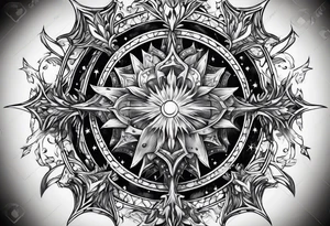A supernova explosion represented in medieval art style tattoo idea